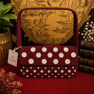 Oliver Handcrafted Beaded Shoulder Bag Maroon Burgundy White Polka Dot Purse NWT
